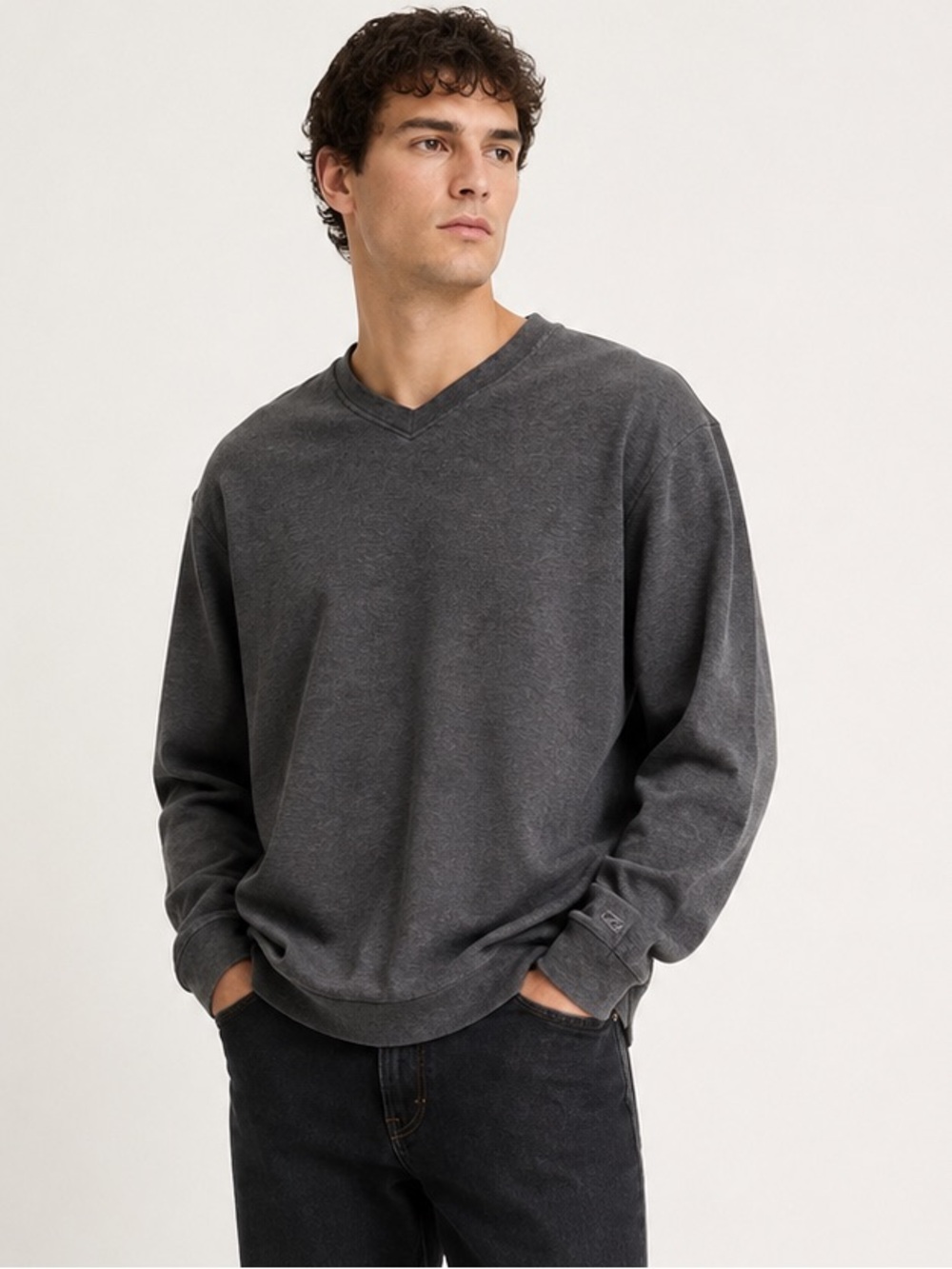 Cutter & Buck Men's Gray Ribbed Cotton V Neck Sweater Sweatshirt Size L Pullover